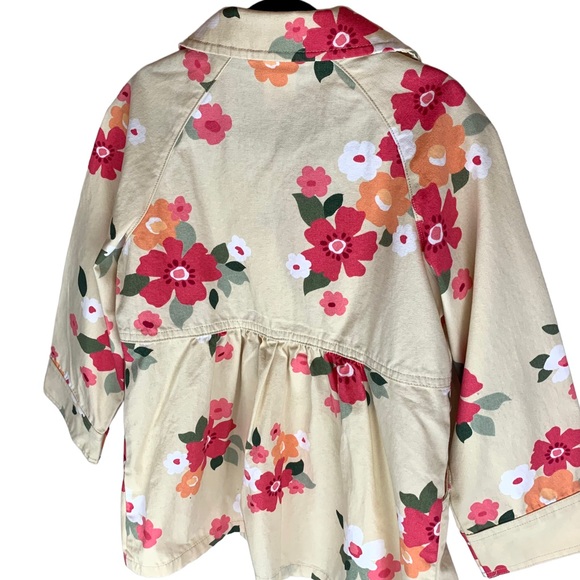 Gymboree Spring Floral Button Jacket Khaki Coral Pink New XS - Picture 11 of 12